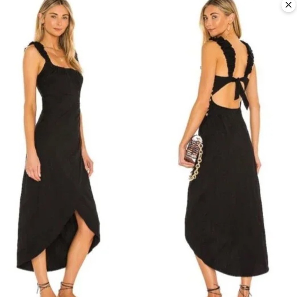 Free People Black Ruffled Strap Tie-Back Midi Dress